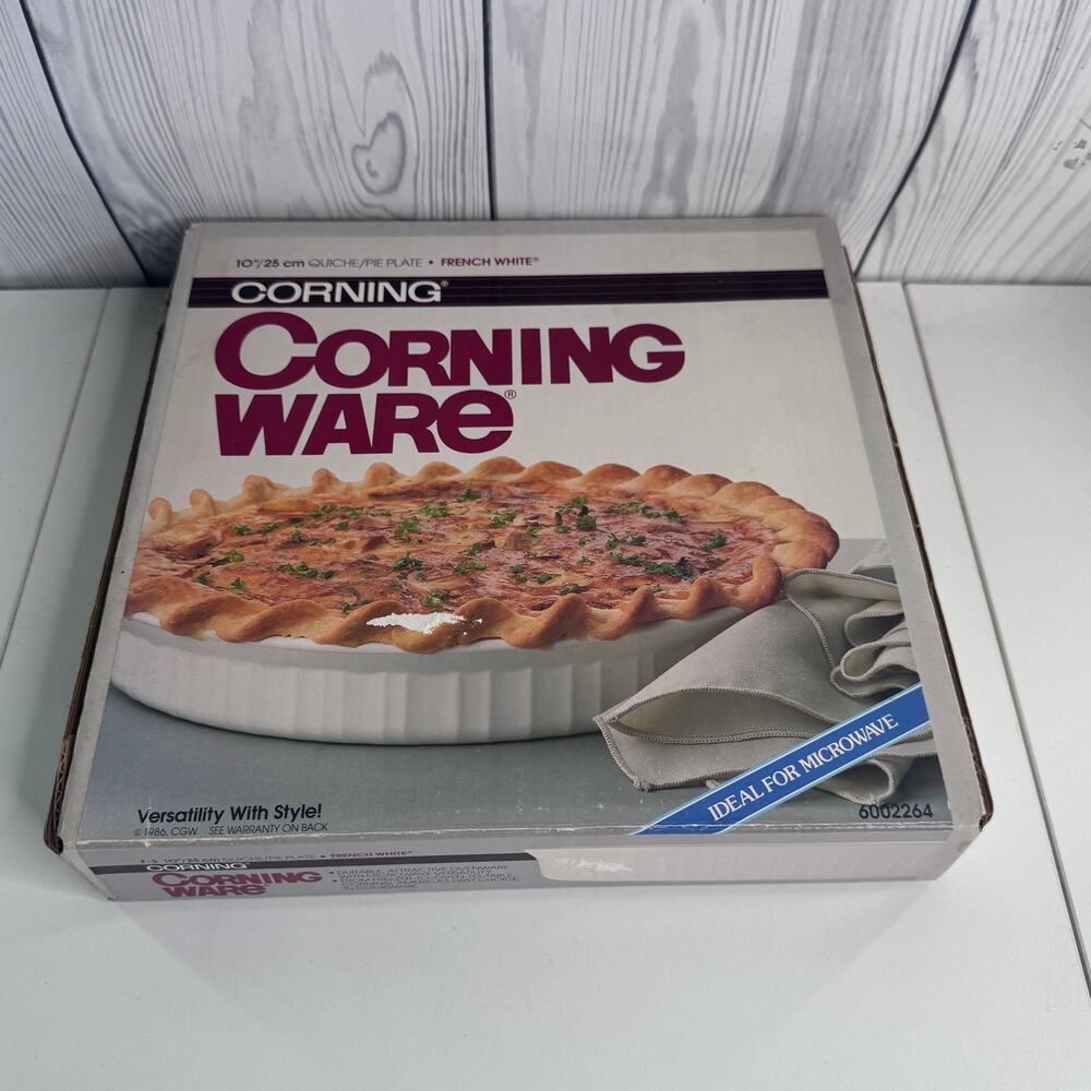 Vintage Corning Ware 10" Quiche Pie Plate, French White  1986 New Open Box
